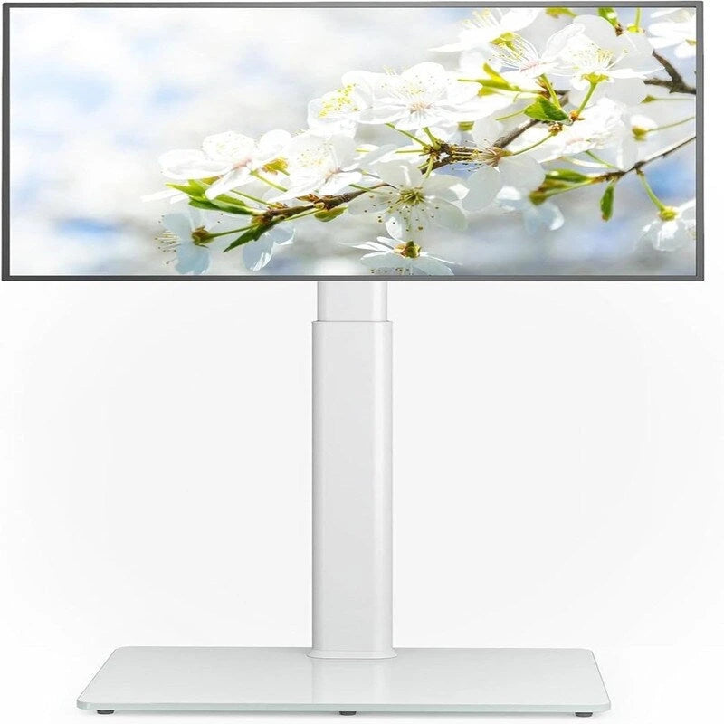 Soporte de TV de pie con base de cristal templado y soporte giratorio, blanco/negro – TV de 27 a 65 pulgadas