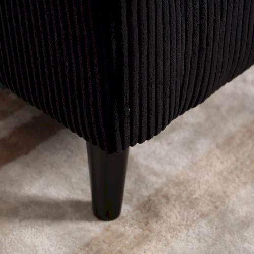 Sillón tipo barril de pana con patas de madera en beige, gris, esmeralda, negro, camel o azul – 1 persona