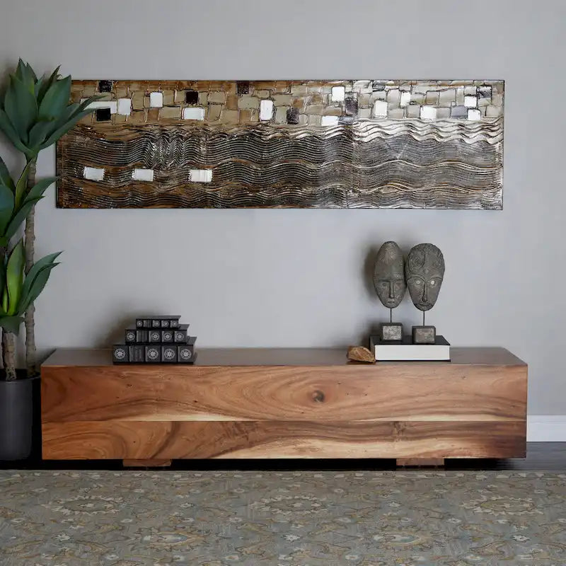 Banco rectangular de madera maciza de Suar marrón para recibidor – 3 personas
