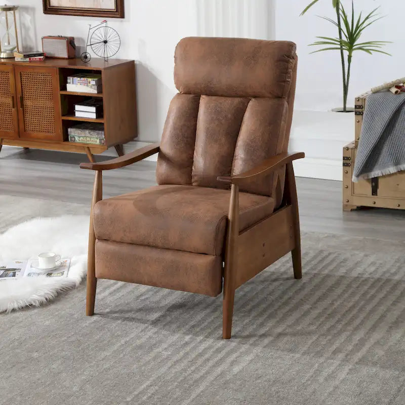 Sillón Reclinable de Tela con Reposapiés y Estructura de Madera, Gris Claro / Beige / Gris Oscuro / Café / Azul / Verde Oliva – 1 Persona