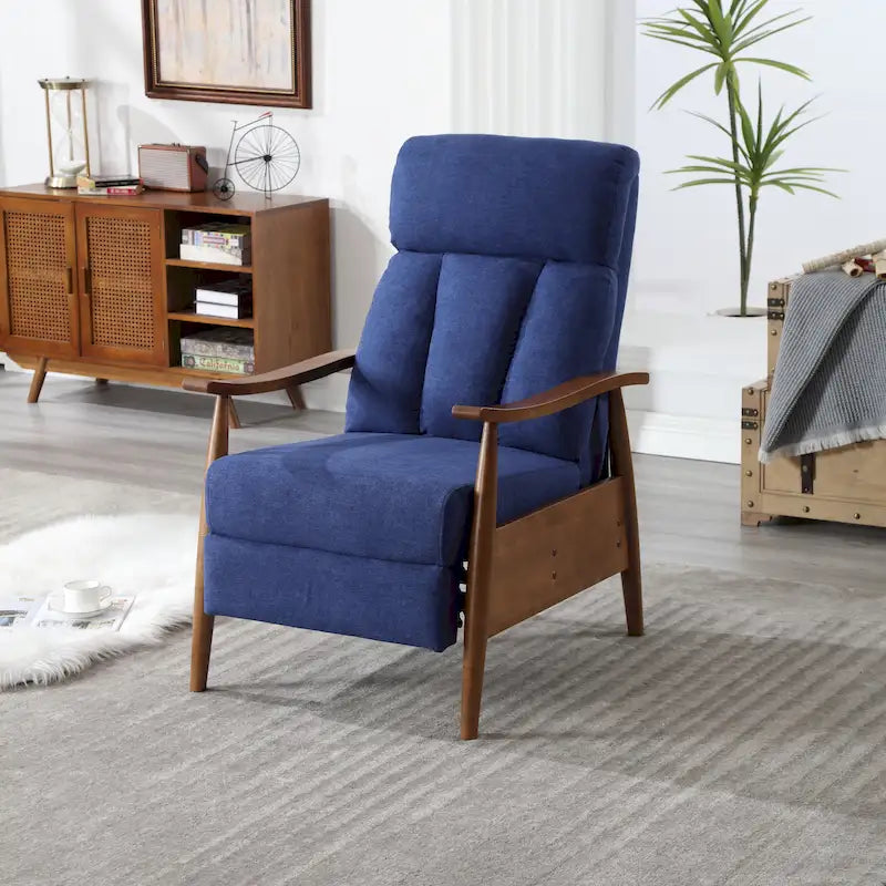 Sillón Reclinable de Tela con Reposapiés y Estructura de Madera, Gris Claro / Beige / Gris Oscuro / Café / Azul / Verde Oliva – 1 Persona