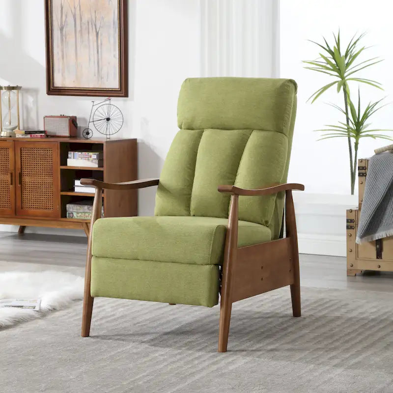 Sillón Reclinable de Tela con Reposapiés y Estructura de Madera, Gris Claro / Beige / Gris Oscuro / Café / Azul / Verde Oliva – 1 Persona