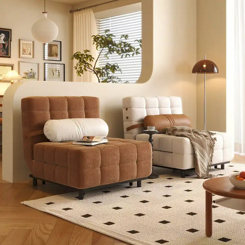 Sofá cama individual convertible sin brazos de pana beige/camel